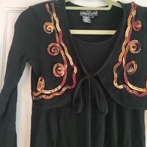 Vintage 90s Carole Little Black Dress with Squiggle Trim